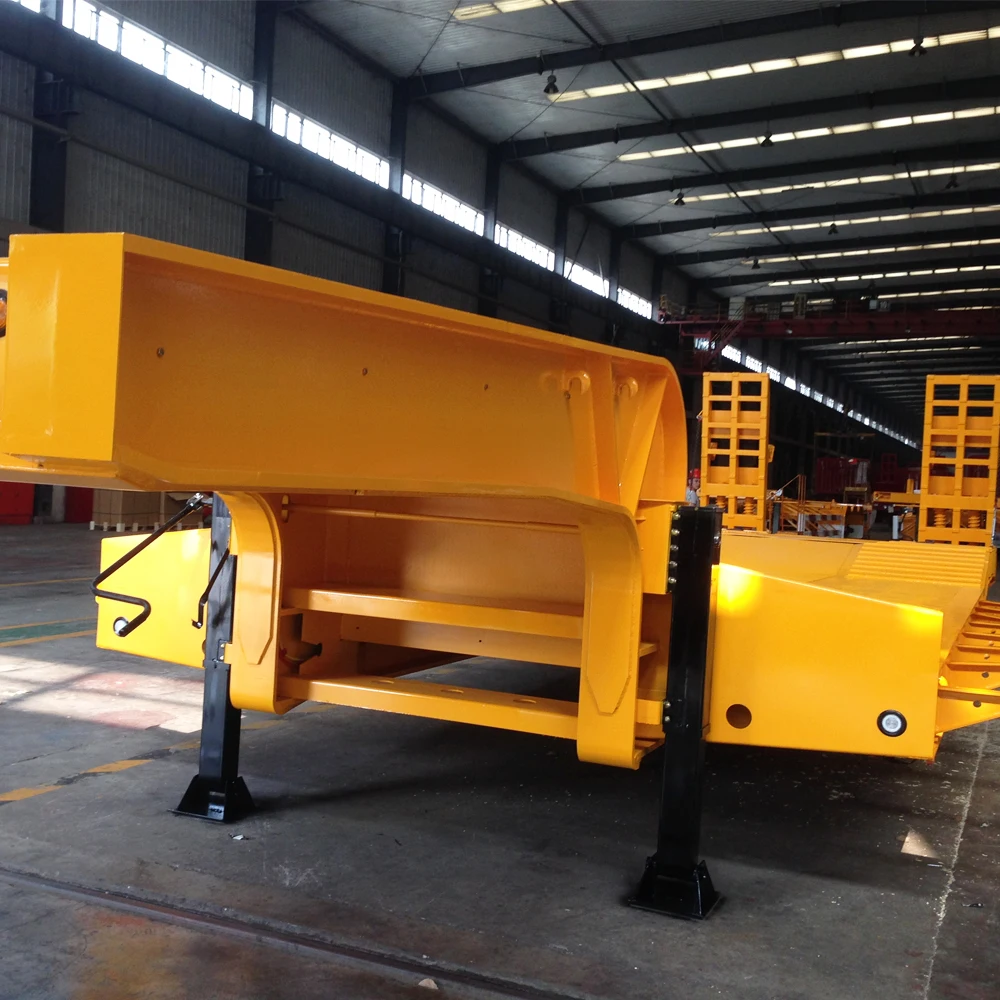 Tri-axle 60 ton low bed trailer lowboy flatbed semi trailer with hydraulic trailer ramps