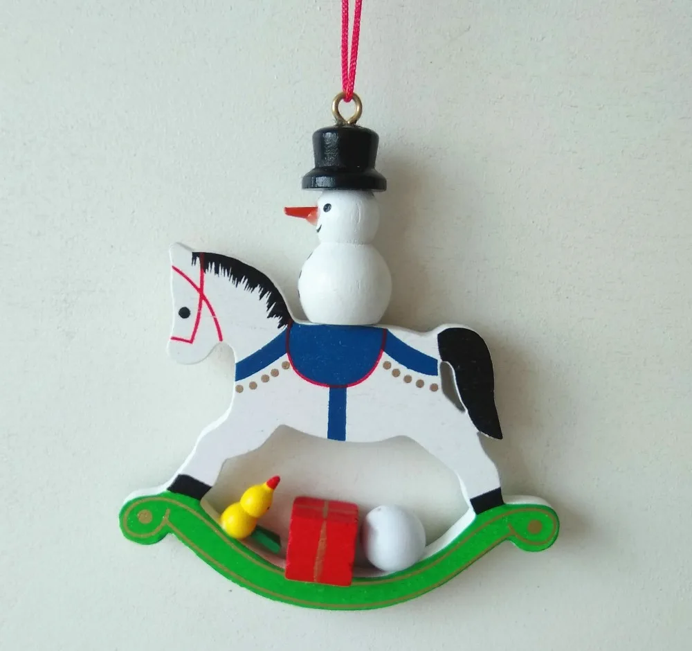 Wooden horse hanging Christmas tree ornaments Christmas decorations