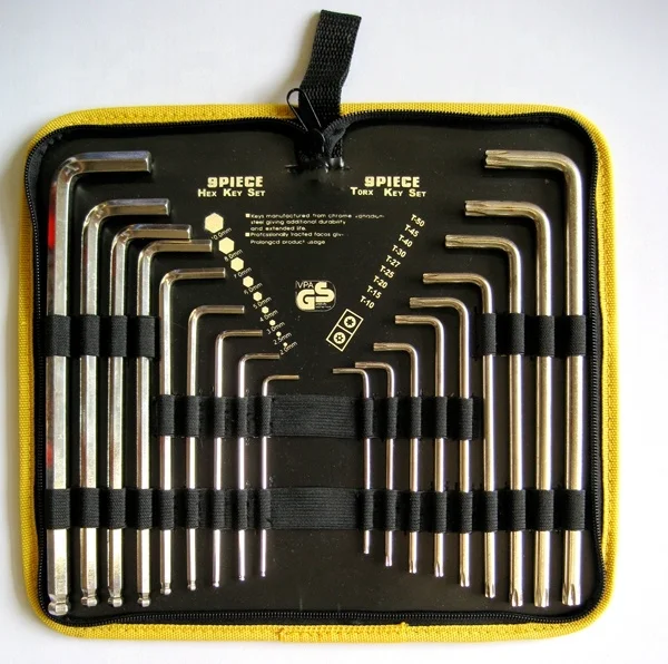18 шт. Torx Метрическая SAE длинные руки шестигранный набор ключей Метрическая длинная рука Аллен набор ключей с холщовой сумкой упаковка