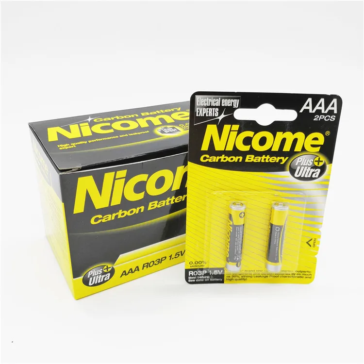 Hot sale Zinc Carbon Battery  R03P AAA  UM-4 2pcs blister for toy mouse