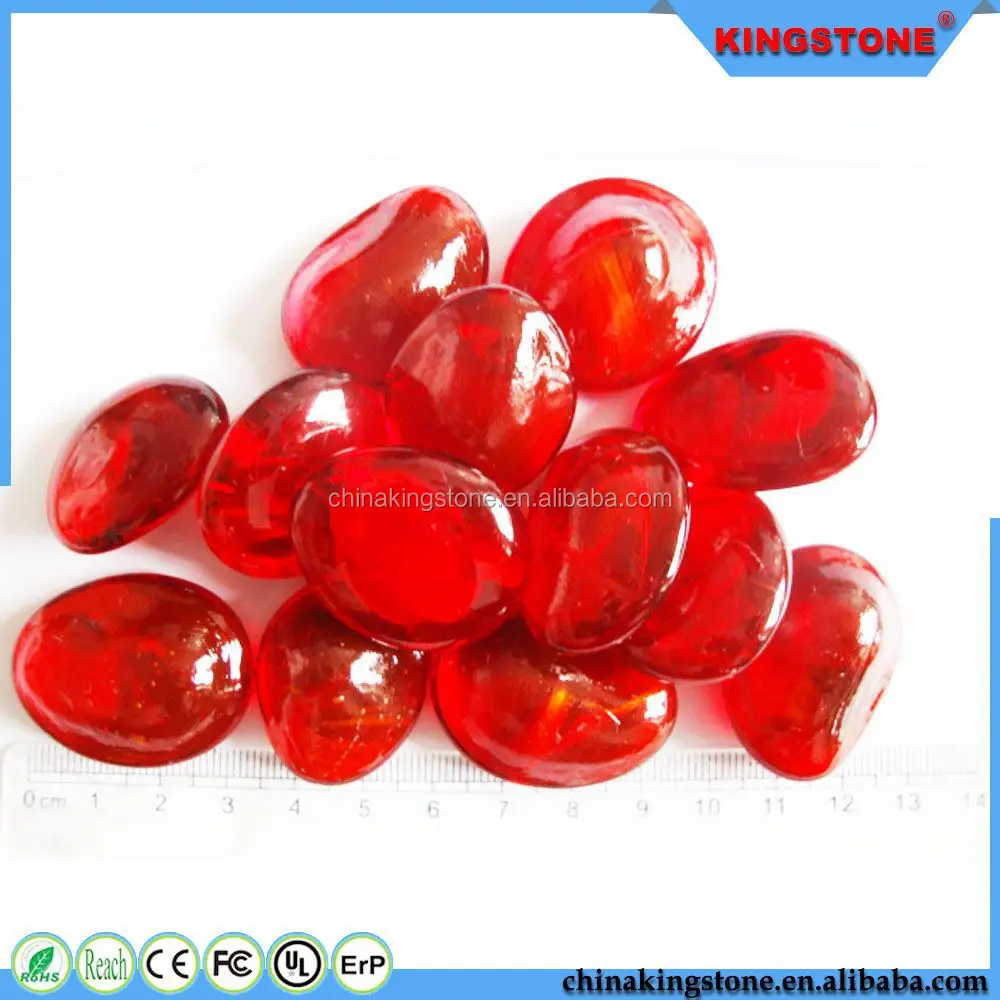 Latest new design high quality coloured glass pebble,green pebble stone white pebble stone for garden,red stone pebble
