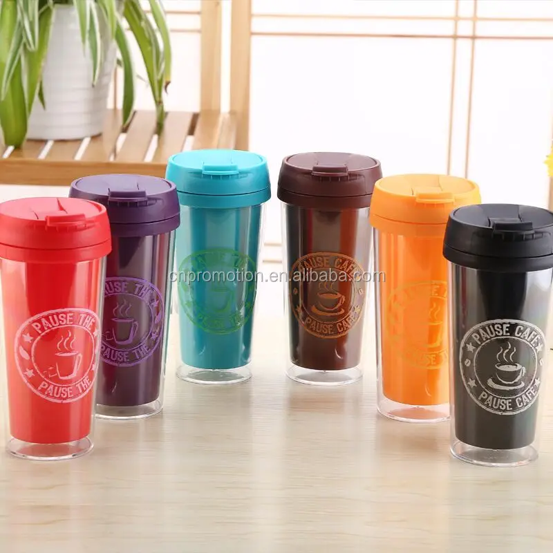 16 OZ customized logo double walled thermal plastic cup with screw lid