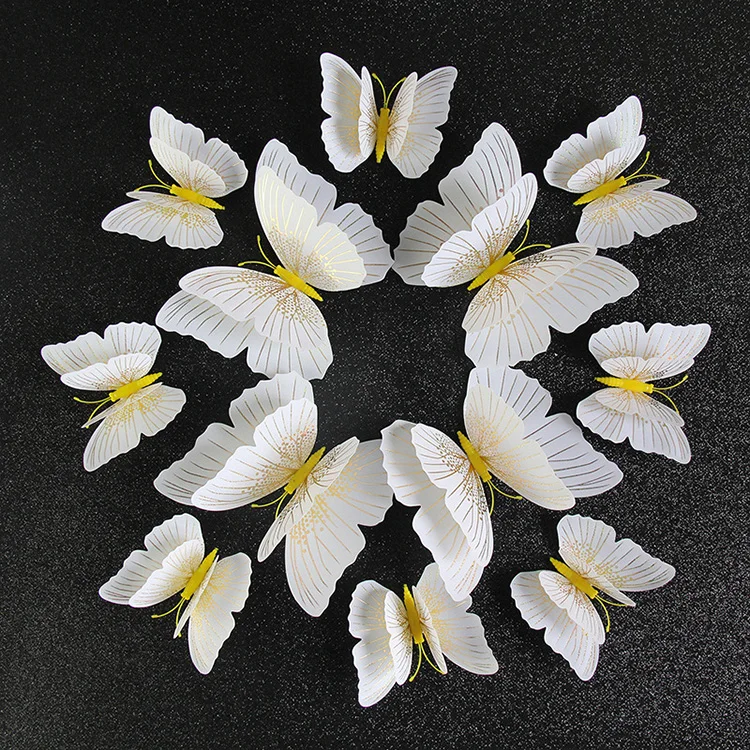 Realistic PVC 12 Pieces double wings 3d butterfly stickers for home decoration and wedding decoration