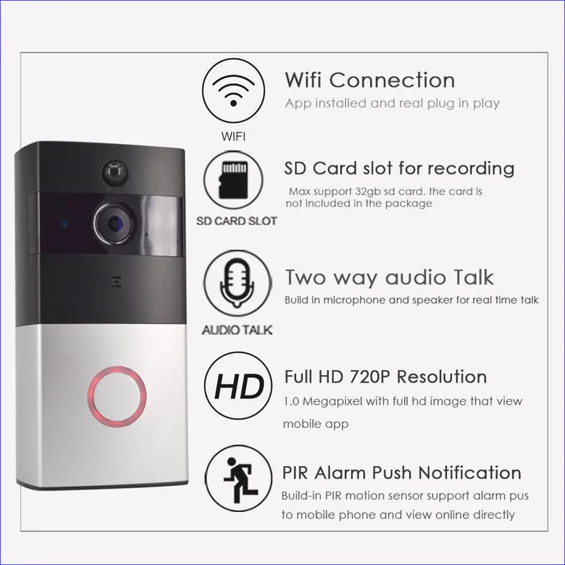 WI-FI Video Door Phone Door Bell WIFI Doorbell Camera For Apartments IP Video Intercom IR Alarm Wireless Security Camera Cam 720