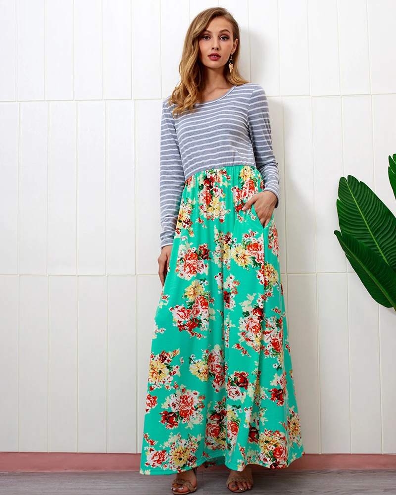 Wholesale 2018 fashion sexy ladies O-neck long sleeve Women Dresses (C18381)