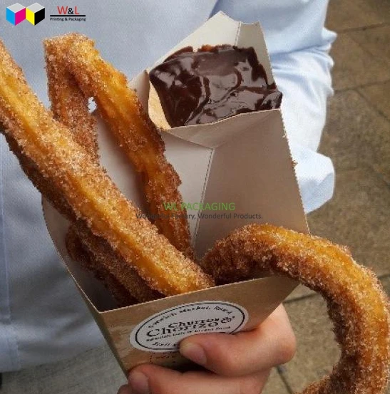 
printed paper churros box with sauce container 
