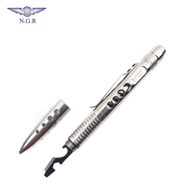 Factory top sell Stainless steel tactical pen with LED flashlight Tungsten attack head and Multi function tool for self defense