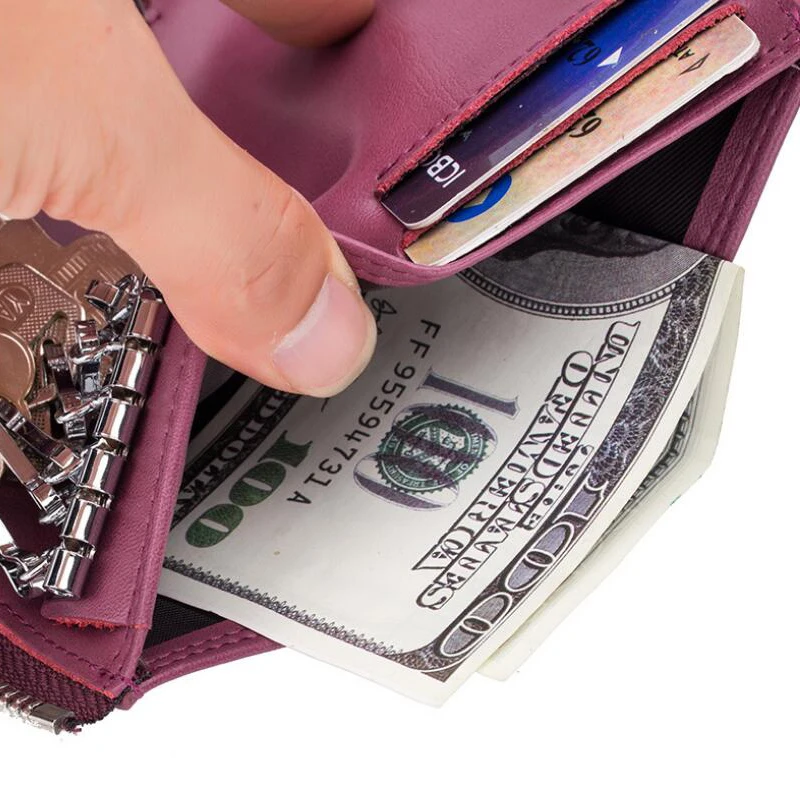 Multi-function car key case coin purse genuine cow leather wallet card key ring multi-color