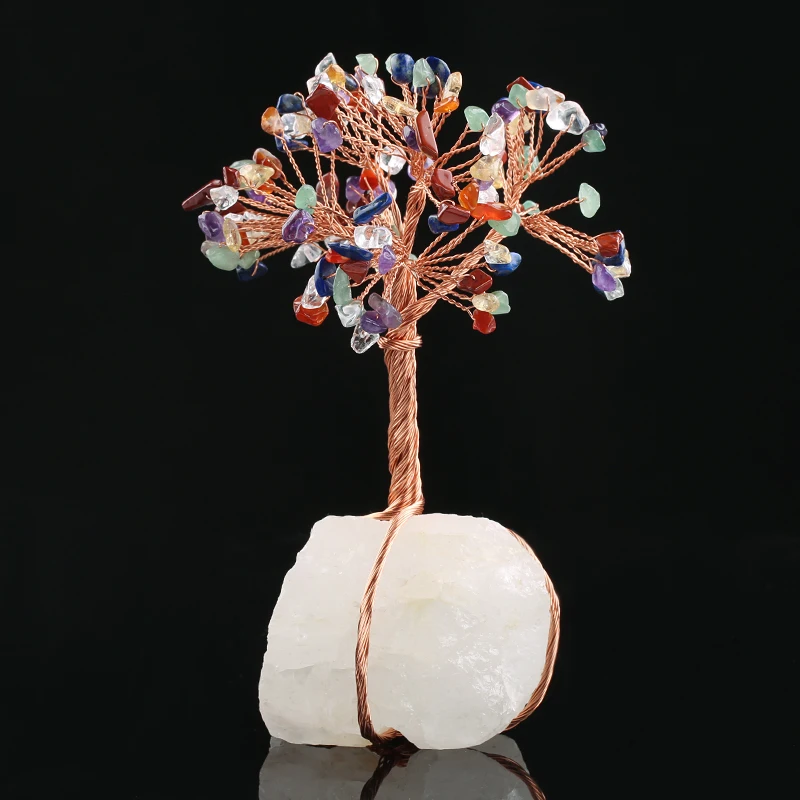 Fashion Crystal Quartz Tree Spiritual Feng Shui Reiki Healing Stone Table Decor