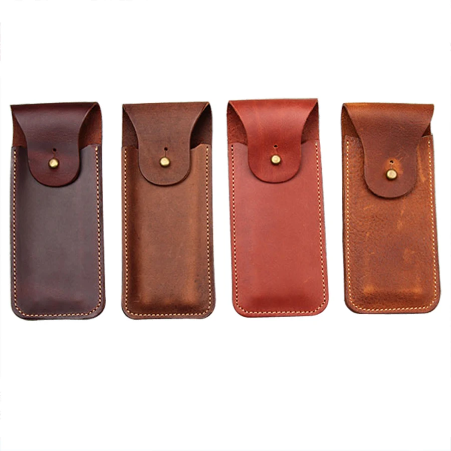 fit 4 pens leather pen pouch with bronze alloy snap