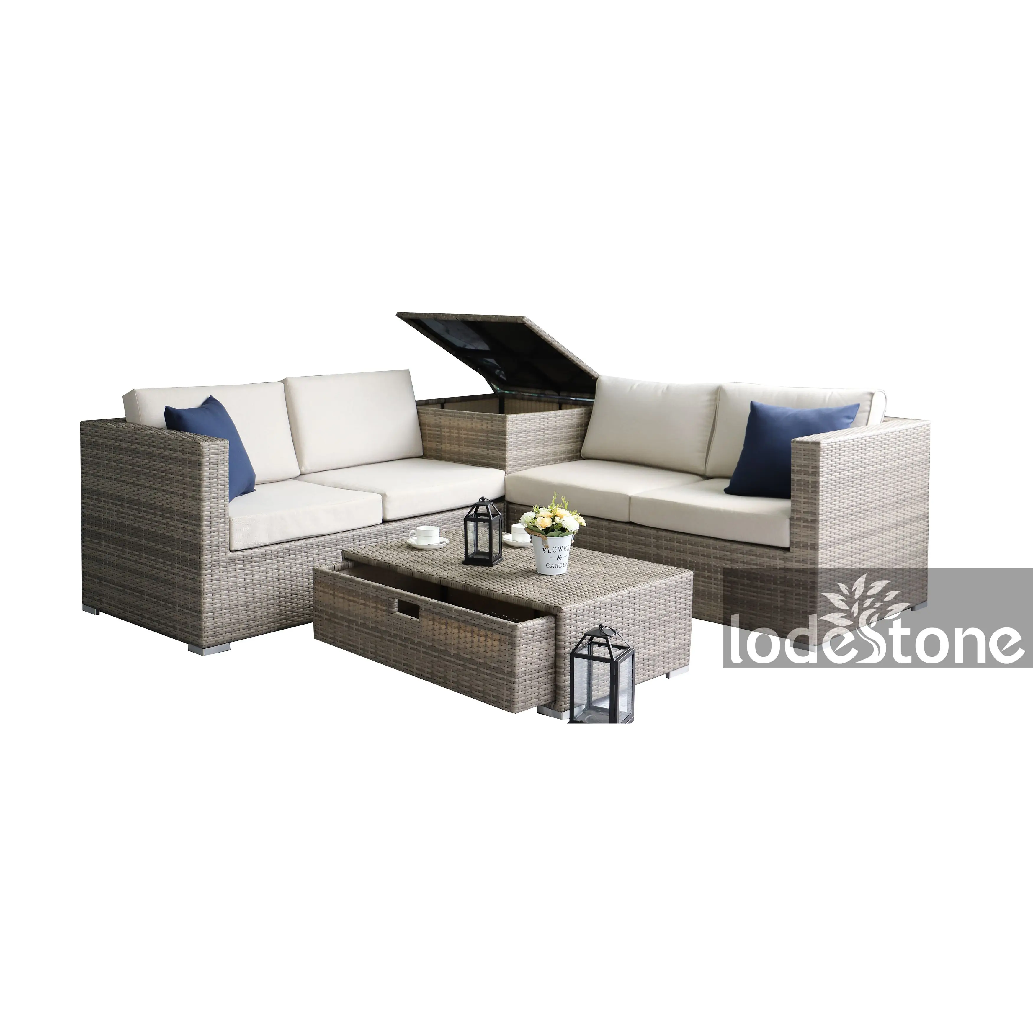 2018 new design 4pcs aluminum wicker corner set storage table rattan furniture outdoor