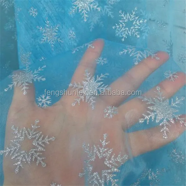 New Design Frozen Queen ELSA snowflake printed crystal tulle organza fabric