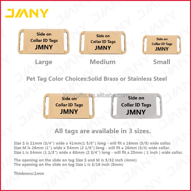 Personalised Engraved Solid Brass Slide On With Side Cuts Dog/Cat Pet ID Tag