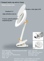 Dimmable Flexible Neck Plastic Makeup Mirror Clip On Dressing Table, Computer Tables And Headboard