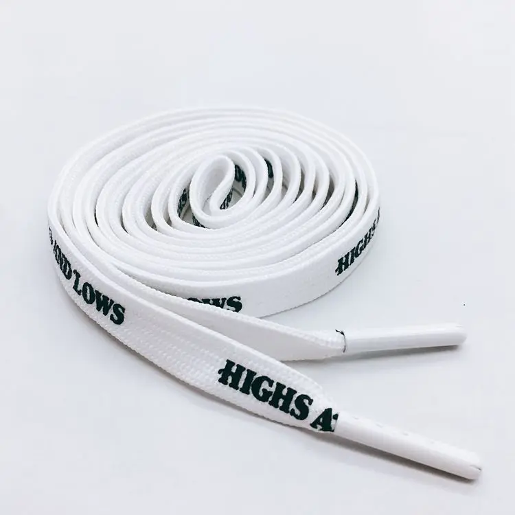 Free sample custom printed cheap flat polyester shoelaces with metal aglet