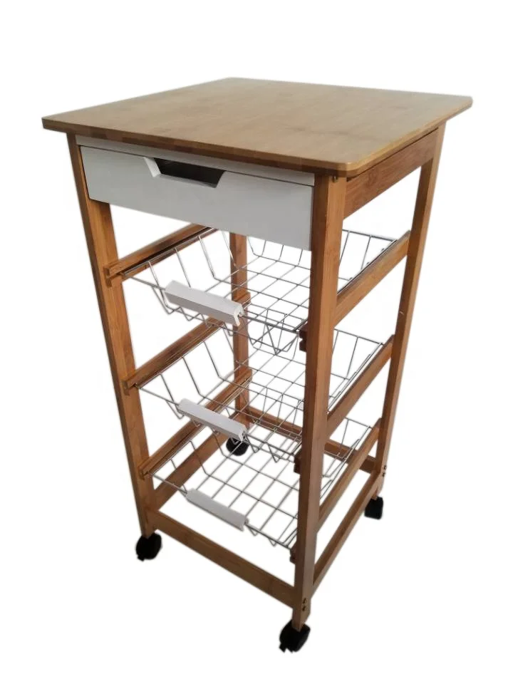 
Wooden Rolling Storage Cart Kitchen Trolley with Drawer 