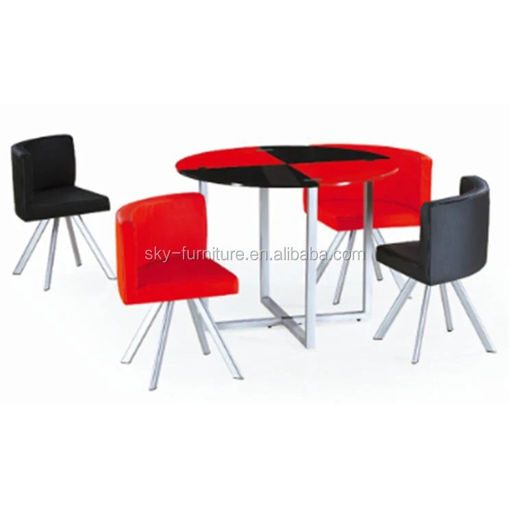 
CN factory round glass dinning table set glass dining room furniture 