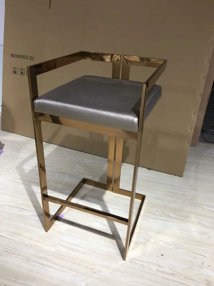 Luxury rose gold stainless steel velvet bar stool high chair