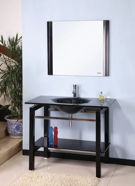 Стеклянная раковина для ванной комнаты с деревянным кронштейном