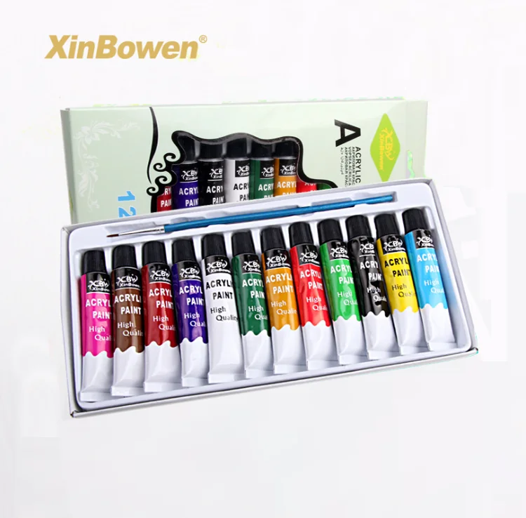 Cheap Prices Wholesale Acrylic Paint 12 Colors Non-Toxic Artists Acrylic Paints 12Ml  Acrylic Painting Set With Brush