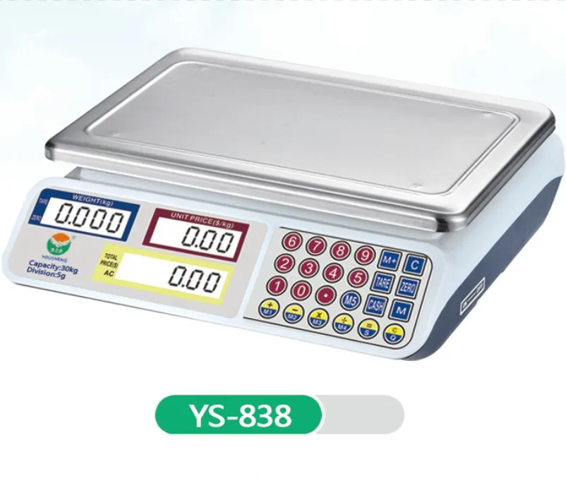 Electronic Pricing Scale Model YS - 838,High Quality White Color ABS Housing.LED Red Light Display,Flat S.S Heavy Plate