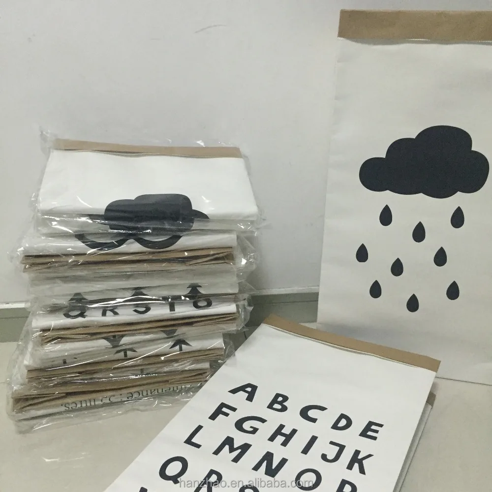 Letter Print Kraft Paper Bag for Kids Toys Decorative Household Storage