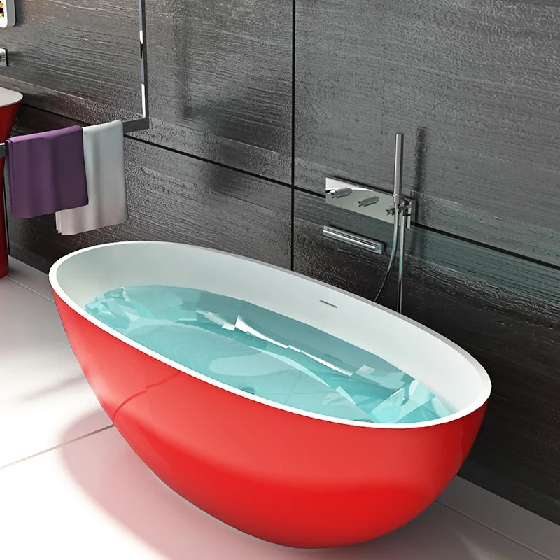 Bellissimo man made stone red tub, solid surface red bathtub, artificial stone tub BS-8628