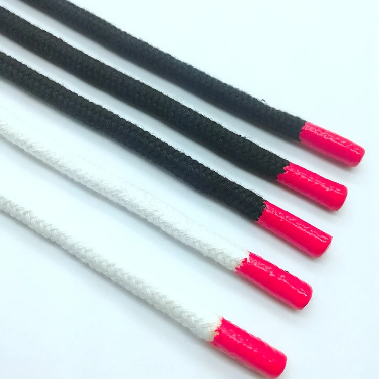 Custom silicone dipped  ends round cotton drawstring cord hoodie cords wholesale