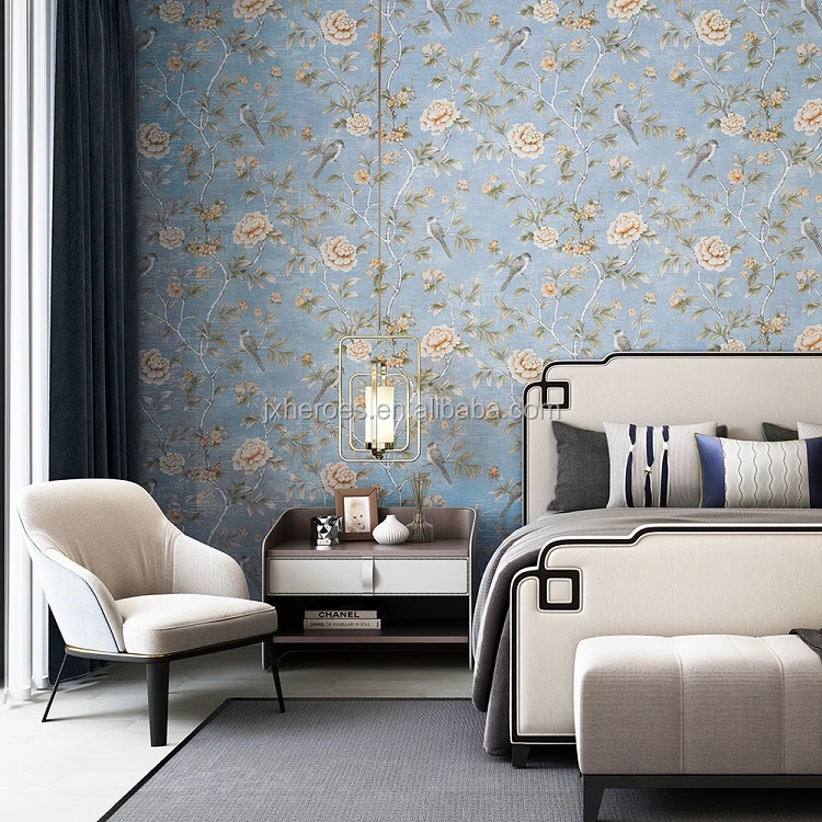 Chinoiserie Auspicious Flower and Bird Design Decorative Non Woven Home Wallpaper