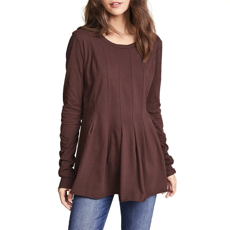 
 Модные плиссированные топы-туники с длинным рукавом  