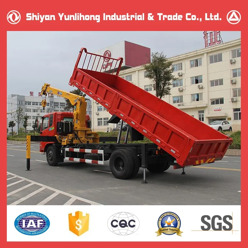 Dongfeng 4x2 15 ton 6 wheel Dump Truck With mounted 8 Tons Telescopic Boom Mounted Crane For Sale