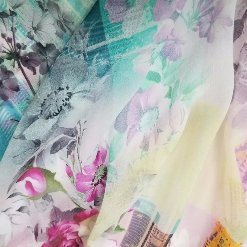 Hot sales product 8mm digital print big flower architectural printing 100% silk organza fabric for  dress