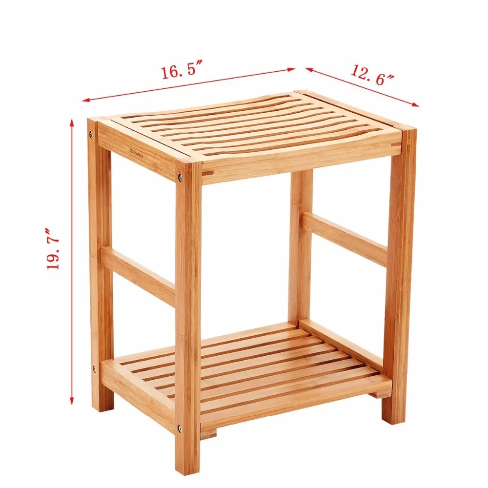 Shower Seat Bench Stool with Storage Shelf Indoor &Outdoor Bench with 100% Bamboo Bathtub