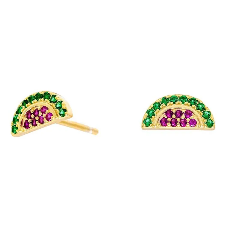 Daochong Custom 925 Sterling Silver CZ Rainbow Watermelon Stud Earring For Kids Children