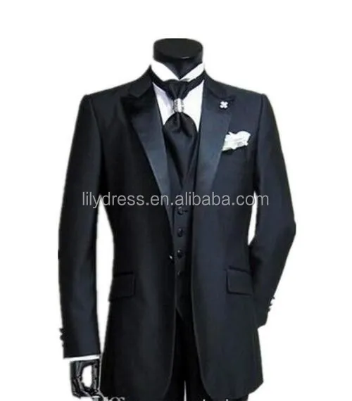 Черные новые мужские костюмы, смокинги для жениха с индивидуальным дизайном, атласные костюмы для шафера с лацканами, костюмы для лучшего человека, размер на заказ (куртка + брюки + жилет)