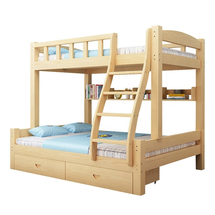 Safety design children bedroom furniture bunk solid wooden kids bed