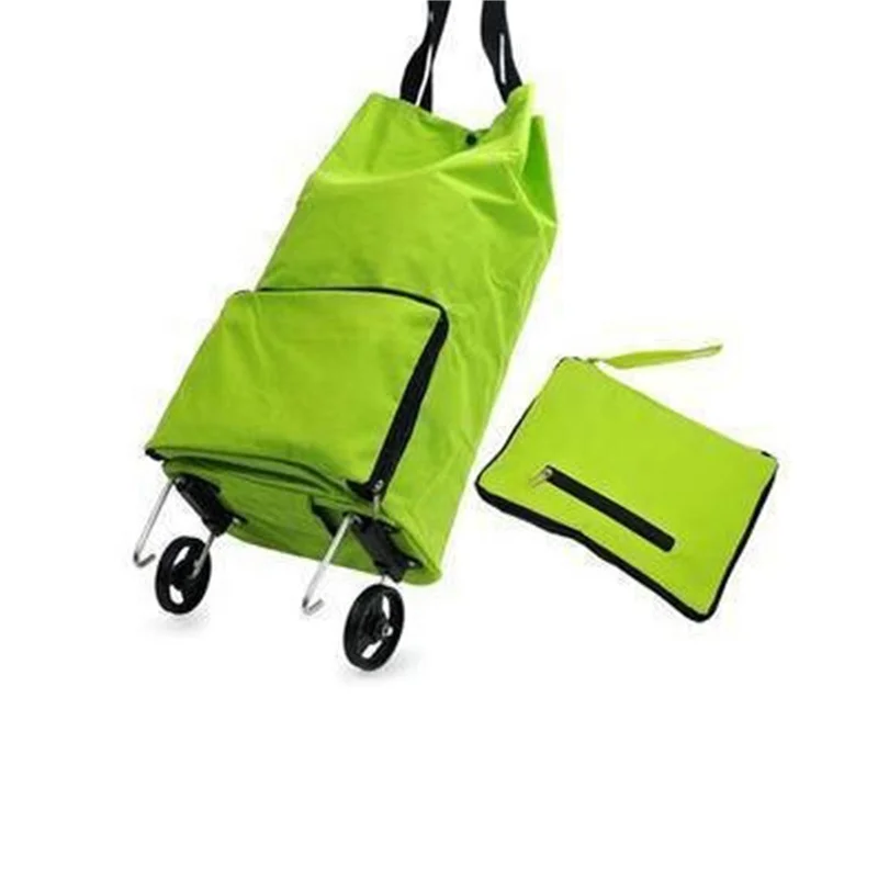 cheap price PE check portable folding shopping trolley bag with wheels wholesale trolley shopping bag