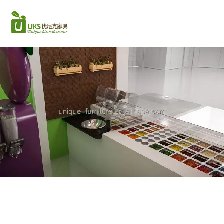 Attractive Vegetables Fruit Salad bar Counter with Fast Food Shop Interior Design
