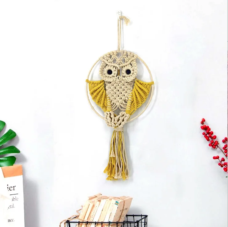 
Wholesale dyed cotton yarn hand-woven wall decorative Macrame tapestry Curtain 