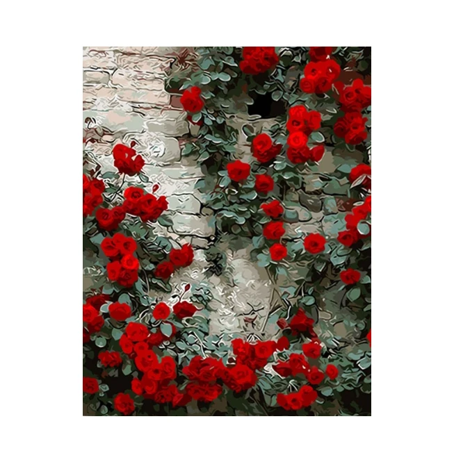 
New Design The Wall of Roses Diy Digital Oil Painting with Frame Decorative bedroom indoor hanging Painting by numbers 