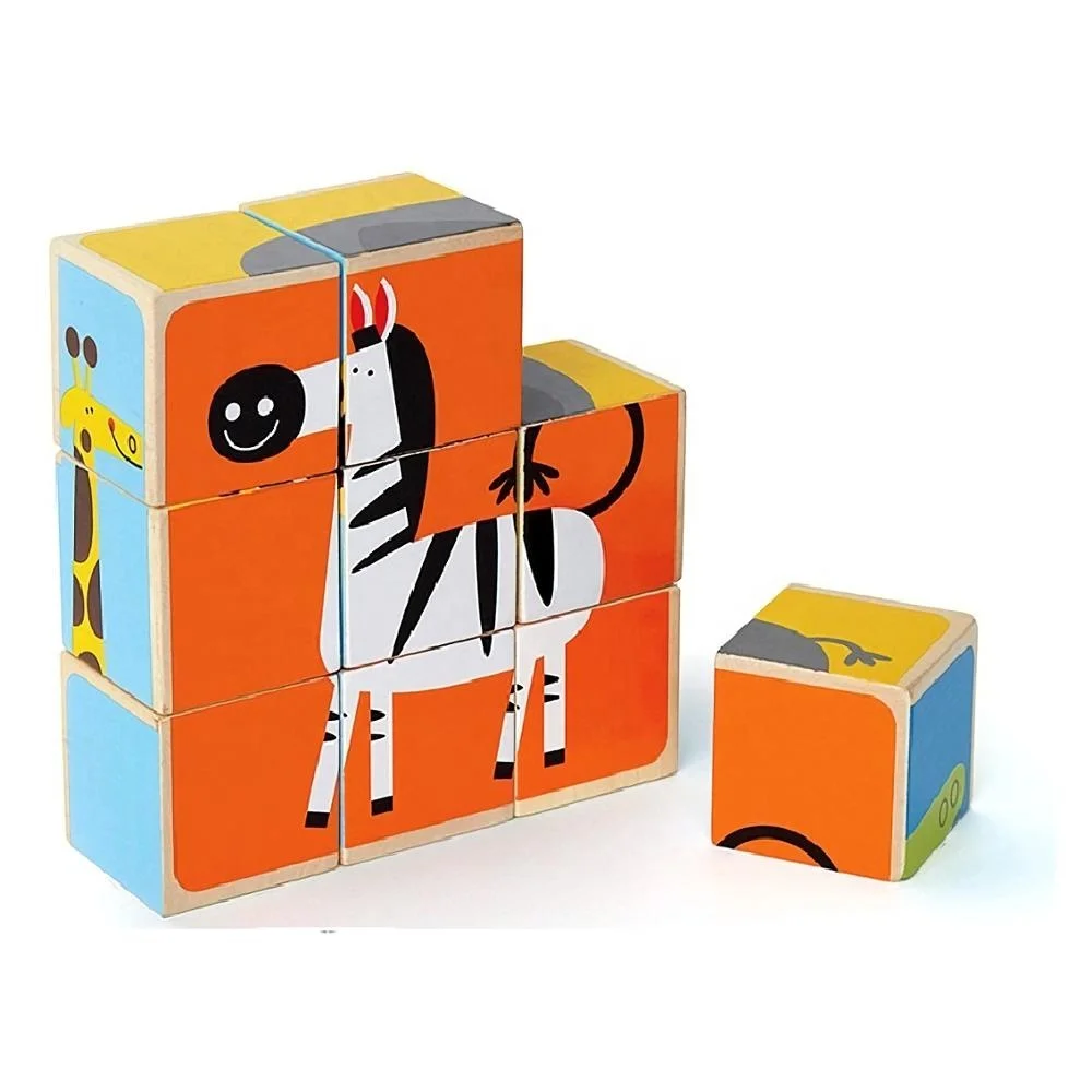 Wooden Block Puzzle Animal matching Forming educational building block set preschool for kids children safe non toxic wooden toy