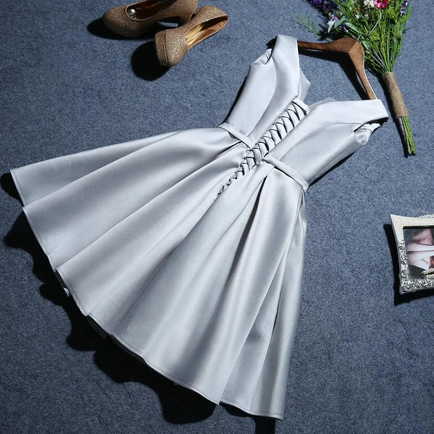 
2019 Silvia Lace-up Satin Cocktail Dress With Pockets 