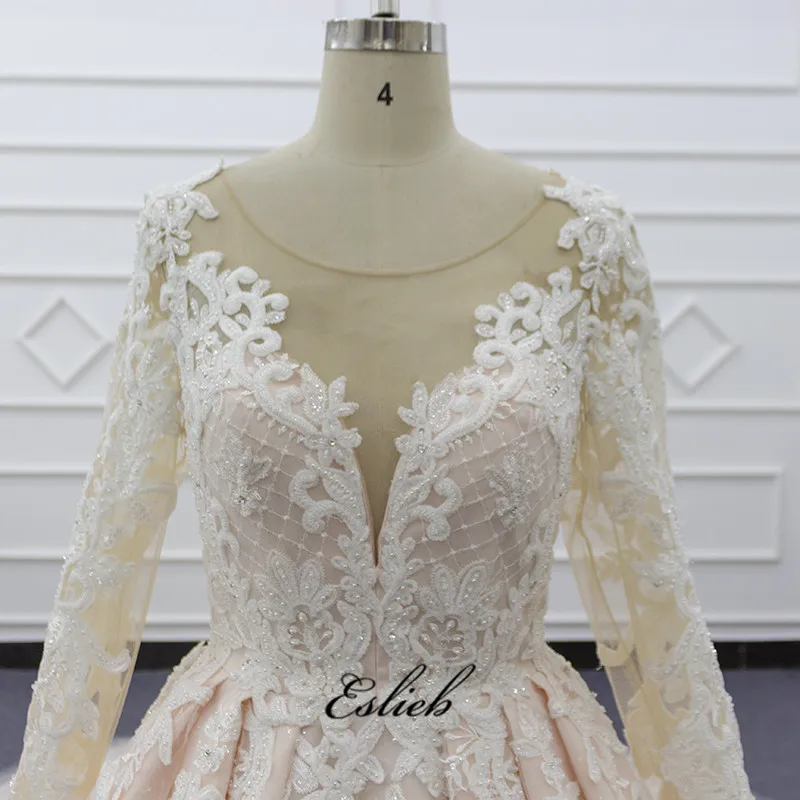 100% Real photo  Champagne Wedding Dresses Ball Gown Straps Bride Gowns  vestidos de noiva de luxo 2019