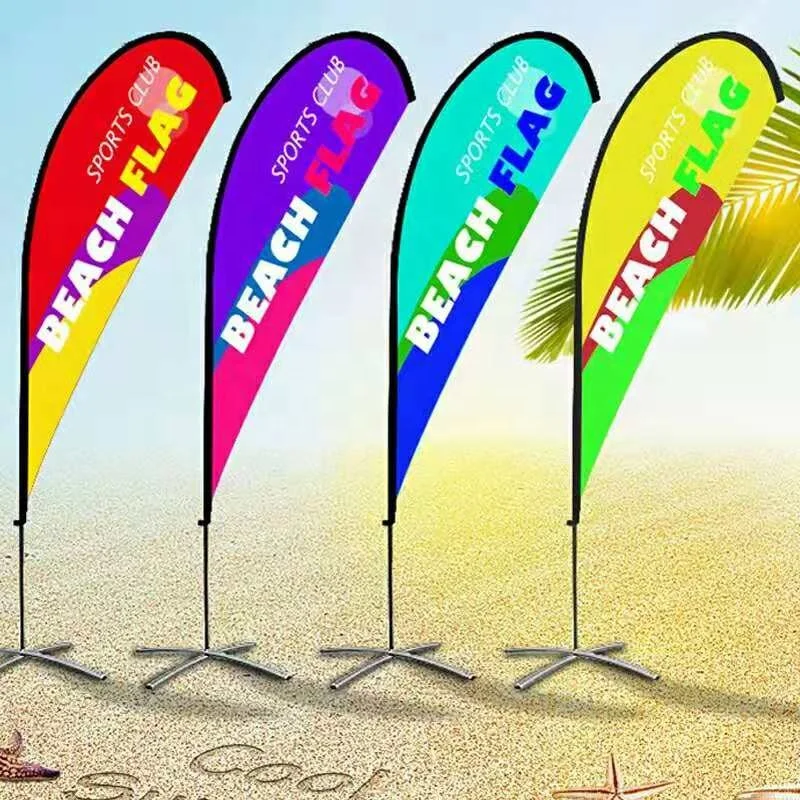 Custom Polyester Promotional Usage Advertising Exhibition Event Outdoor Feather Flying Beach Flag Banner Stand