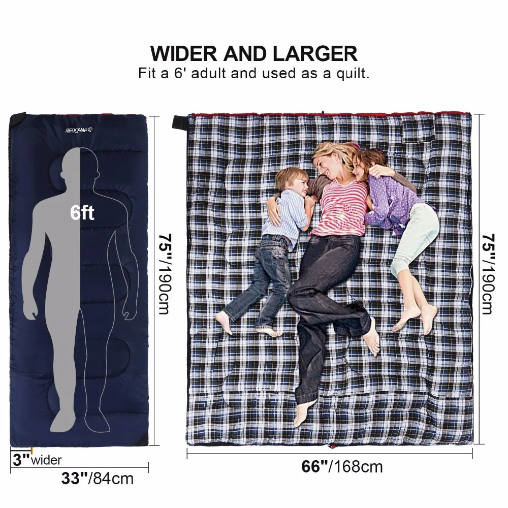 Woqi фланелевый спальный мешок-конверт, 210T 100% хлопок, фланелевый водонепроницаемый спальный мешок для мам