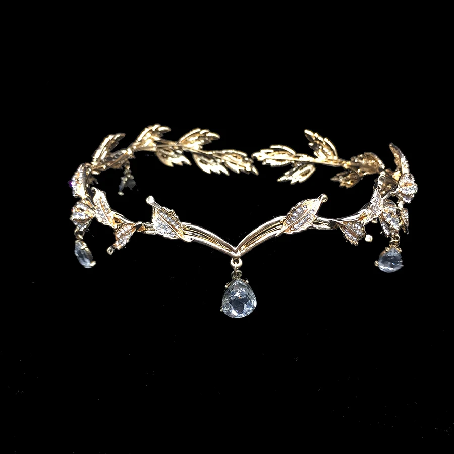 Tear Drop bridal forehead chain tiara and crown rhinestone headband wedding party prom