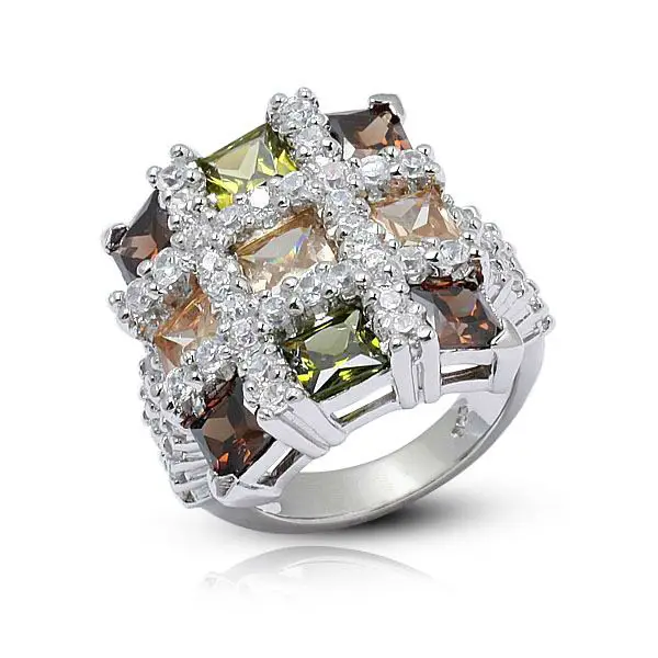 Fashion Silver Ring With Big Colored Stone For Party