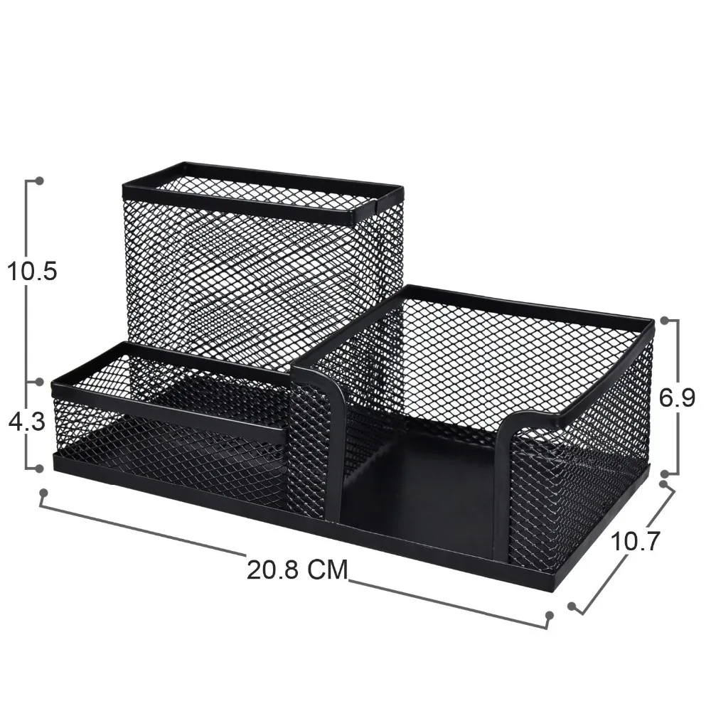 Wholesale Home Office School desktop stationary multifunctional black Metal Pen Desk Organizer