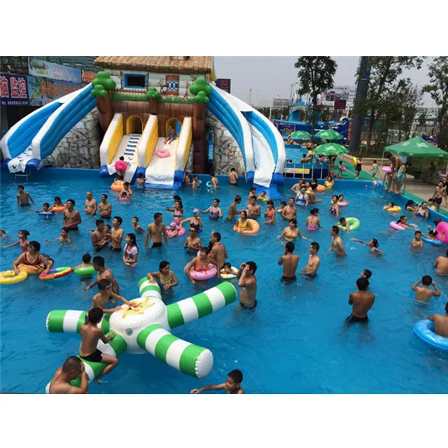 
Inflatable floating island house slide HS-083 12.5m*10.5m*7m use together with steel frame pool China inflatable waterpark 
