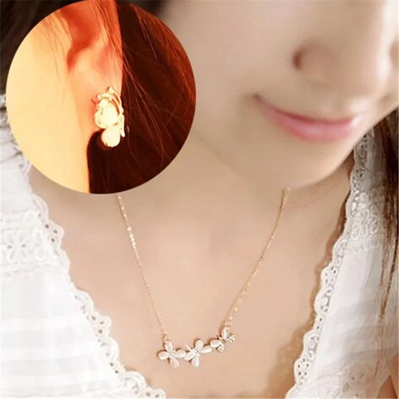 Wholesale Women Fashion Jewelry opal butterfly necklace and earring woman jewelry set